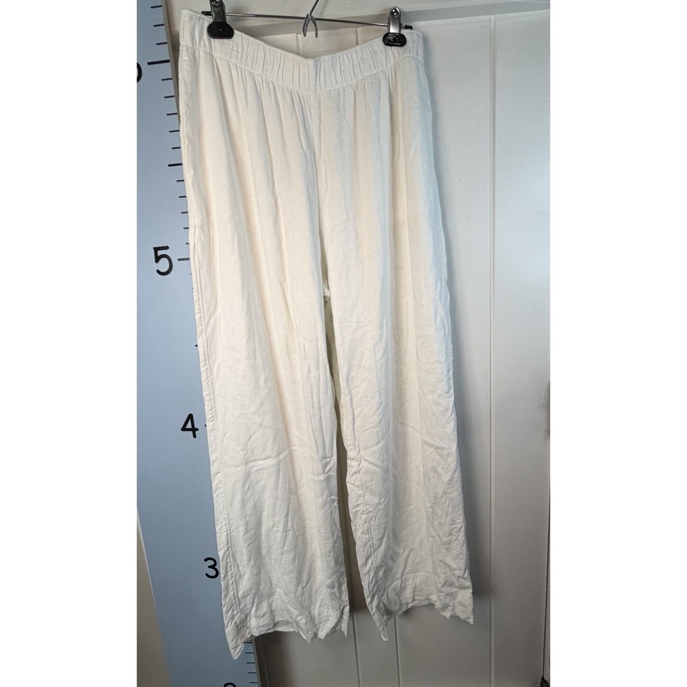 Abercrombie Fitch Sloane Wide Leg Linen Blend Large White Prep Coastal Lagenlook